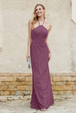Sheath Lace Halter Bridesmaid Dress Featuring Formal Evening Party Dresses Gowns