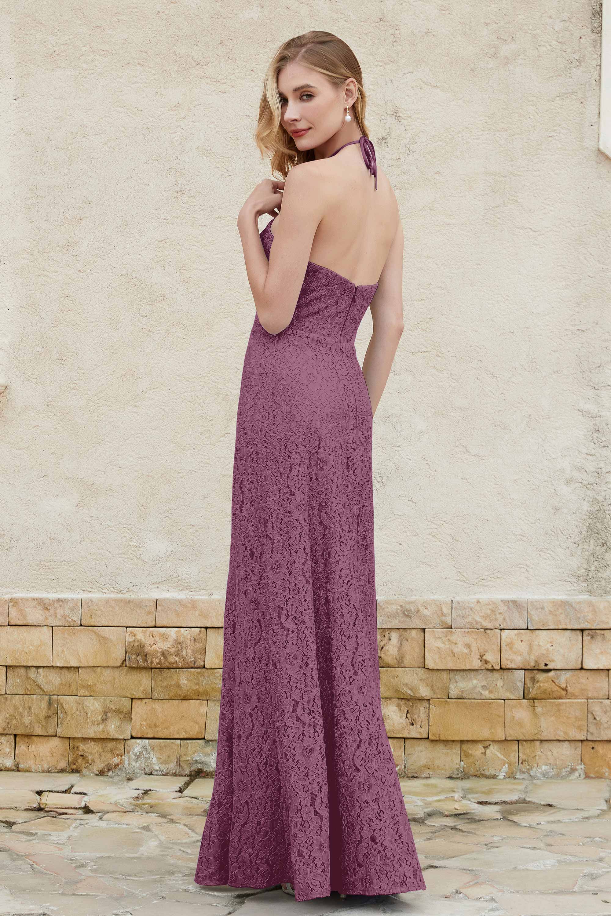 Sheath Lace Halter Bridesmaid Dress Featuring Formal Evening Party Dresses Gowns
