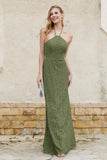 Sheath Lace Halter Bridesmaid Dress Featuring Formal Evening Party Dresses Gowns