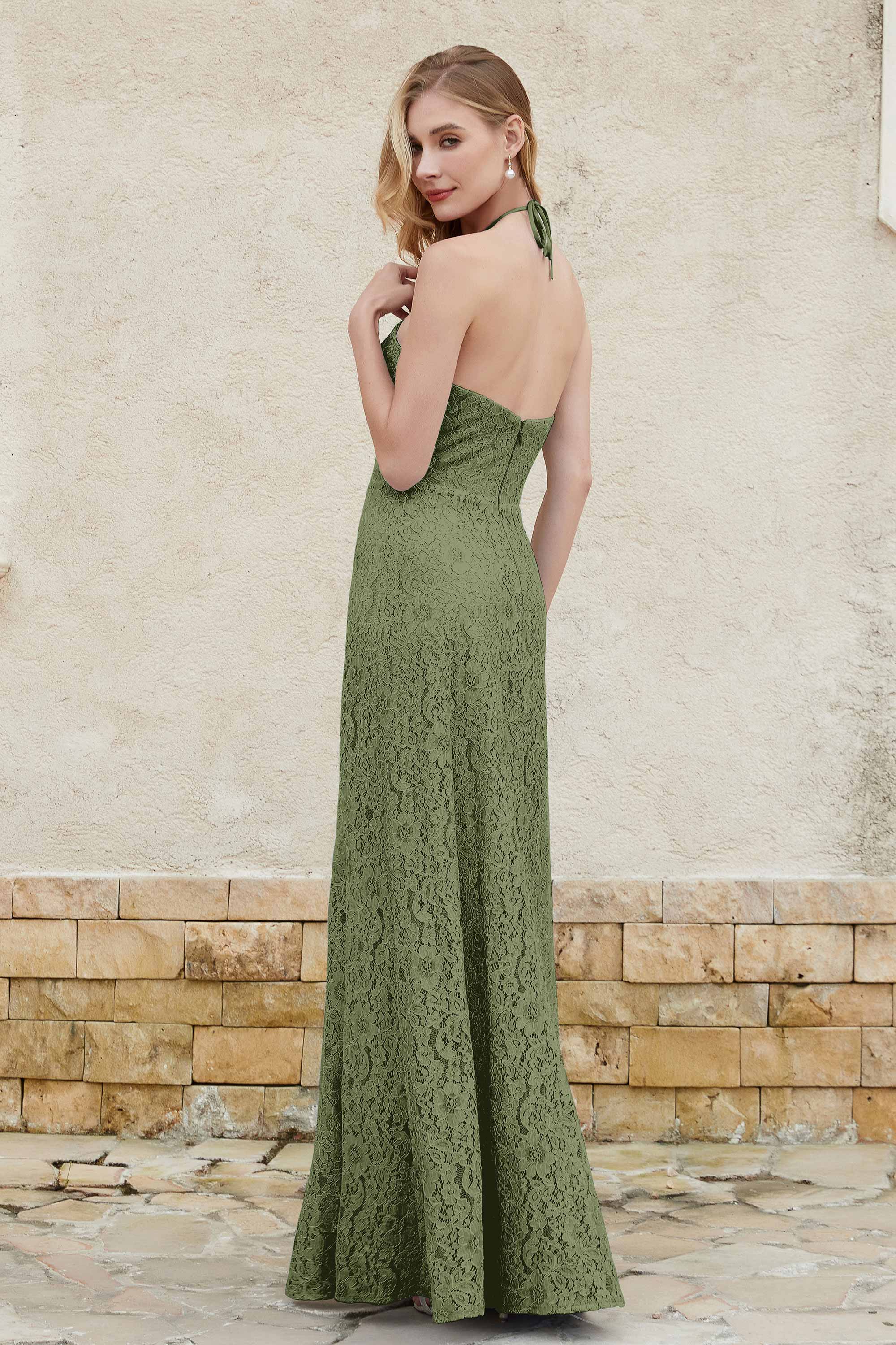 Sheath Lace Halter Bridesmaid Dress Featuring Formal Evening Party Dresses Gowns