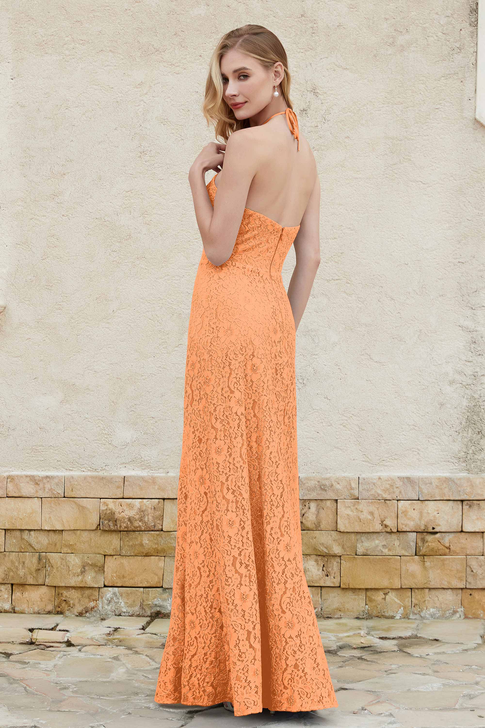Sheath Lace Halter Bridesmaid Dress Featuring Formal Evening Party Dresses Gowns