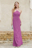 Sheath Lace Halter Bridesmaid Dress Featuring Formal Evening Party Dresses Gowns