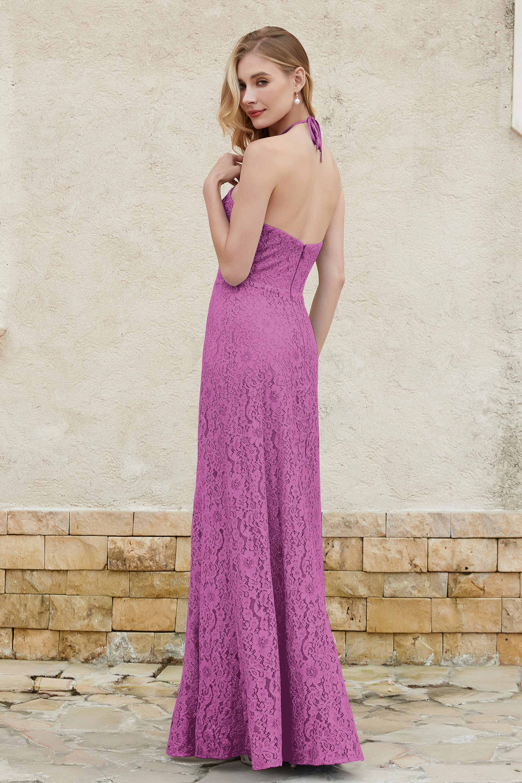 Sheath Lace Halter Bridesmaid Dress Featuring Formal Evening Party Dresses Gowns