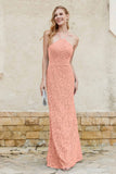 Sheath Lace Halter Bridesmaid Dress Featuring Formal Evening Party Dresses Gowns