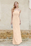 Sheath Lace Halter Bridesmaid Dress Featuring Formal Evening Party Dresses Gowns