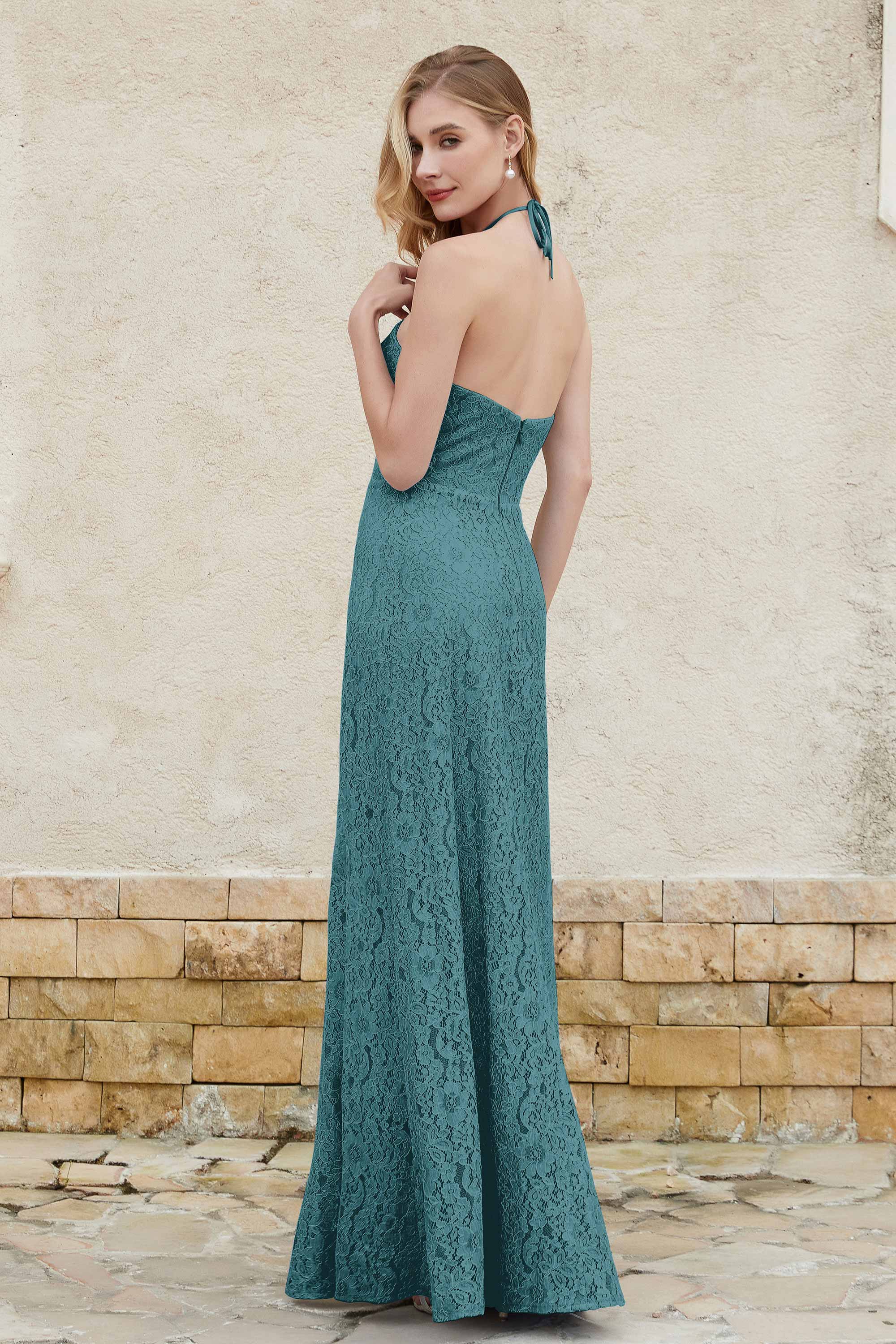 Sheath Lace Halter Bridesmaid Dress Featuring Formal Evening Party Dresses Gowns