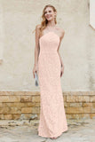 Sheath Lace Halter Bridesmaid Dress Featuring Formal Evening Party Dresses Gowns