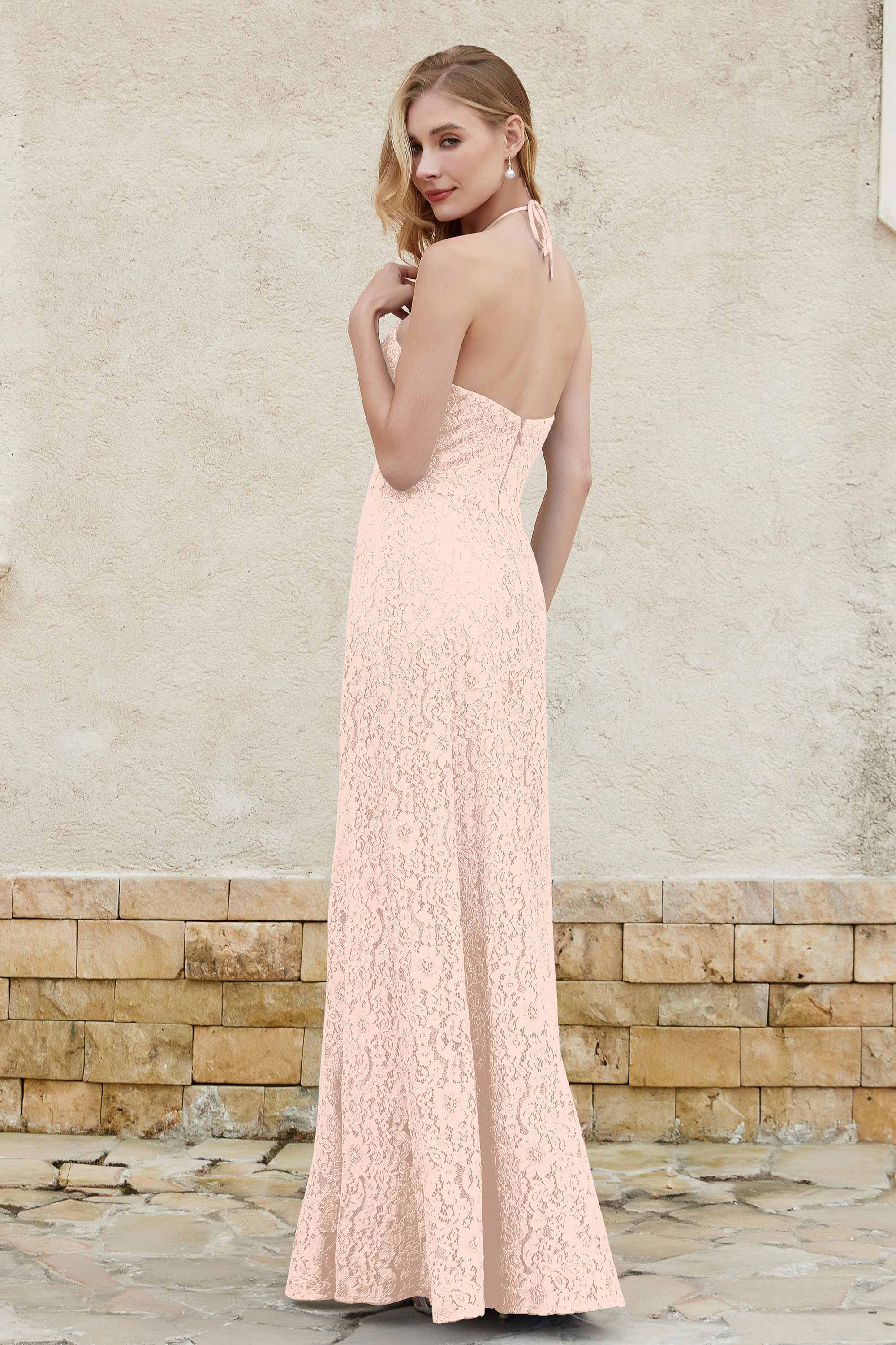 Sheath Lace Halter Bridesmaid Dress Featuring Formal Evening Party Dresses Gowns