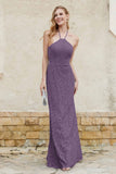 Sheath Lace Halter Bridesmaid Dress Featuring Formal Evening Party Dresses Gowns