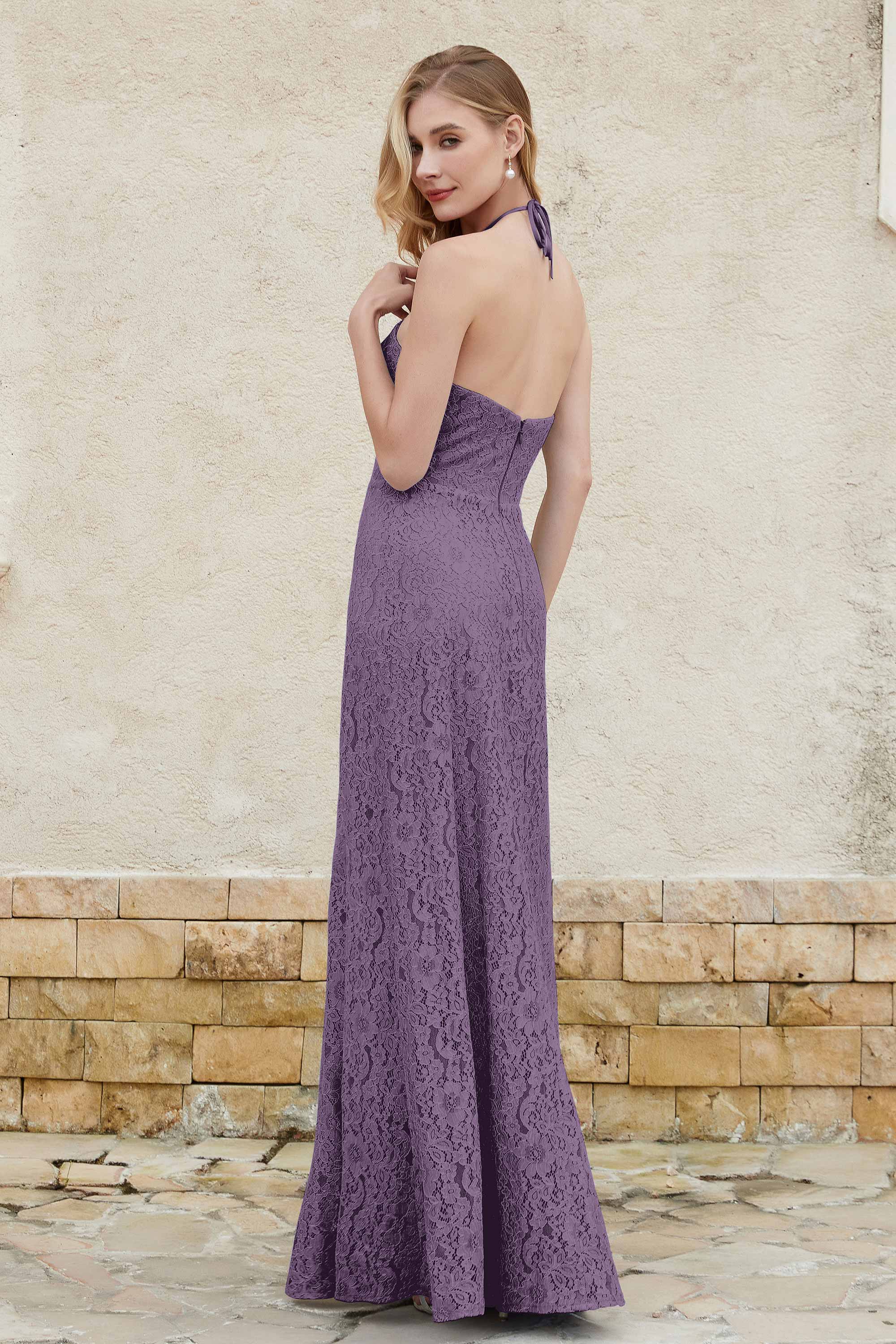 Sheath Lace Halter Bridesmaid Dress Featuring Formal Evening Party Dresses Gowns