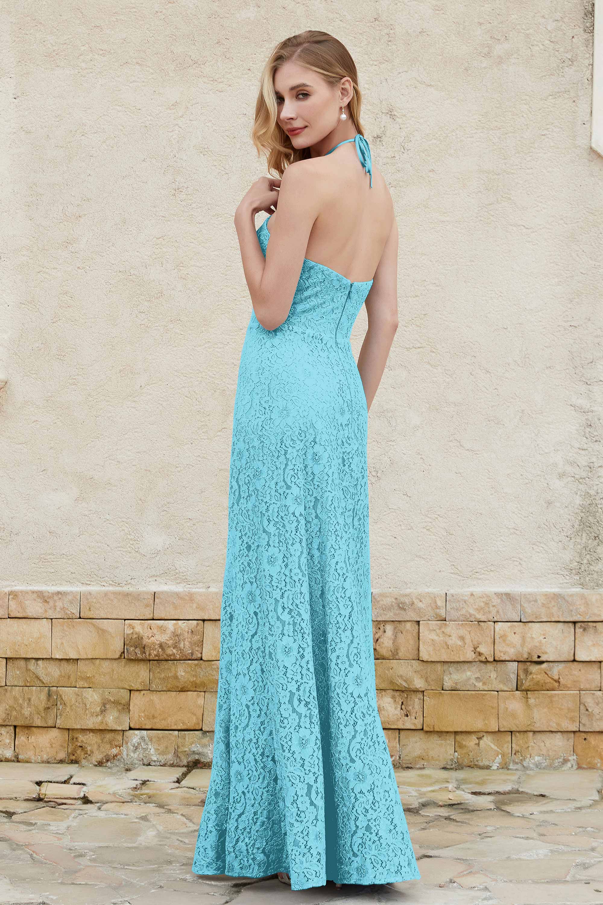 Sheath Lace Halter Bridesmaid Dress Featuring Formal Evening Party Dresses Gowns