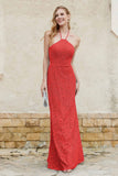 Sheath Lace Halter Bridesmaid Dress Featuring Formal Evening Party Dresses Gowns