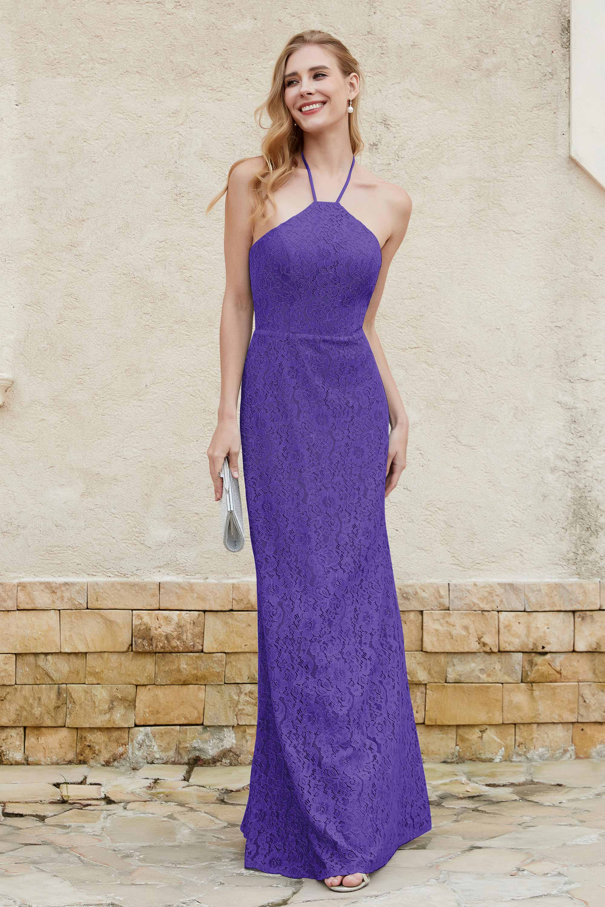 Sheath Lace Halter Bridesmaid Dress Featuring Formal Evening Party Dresses Gowns