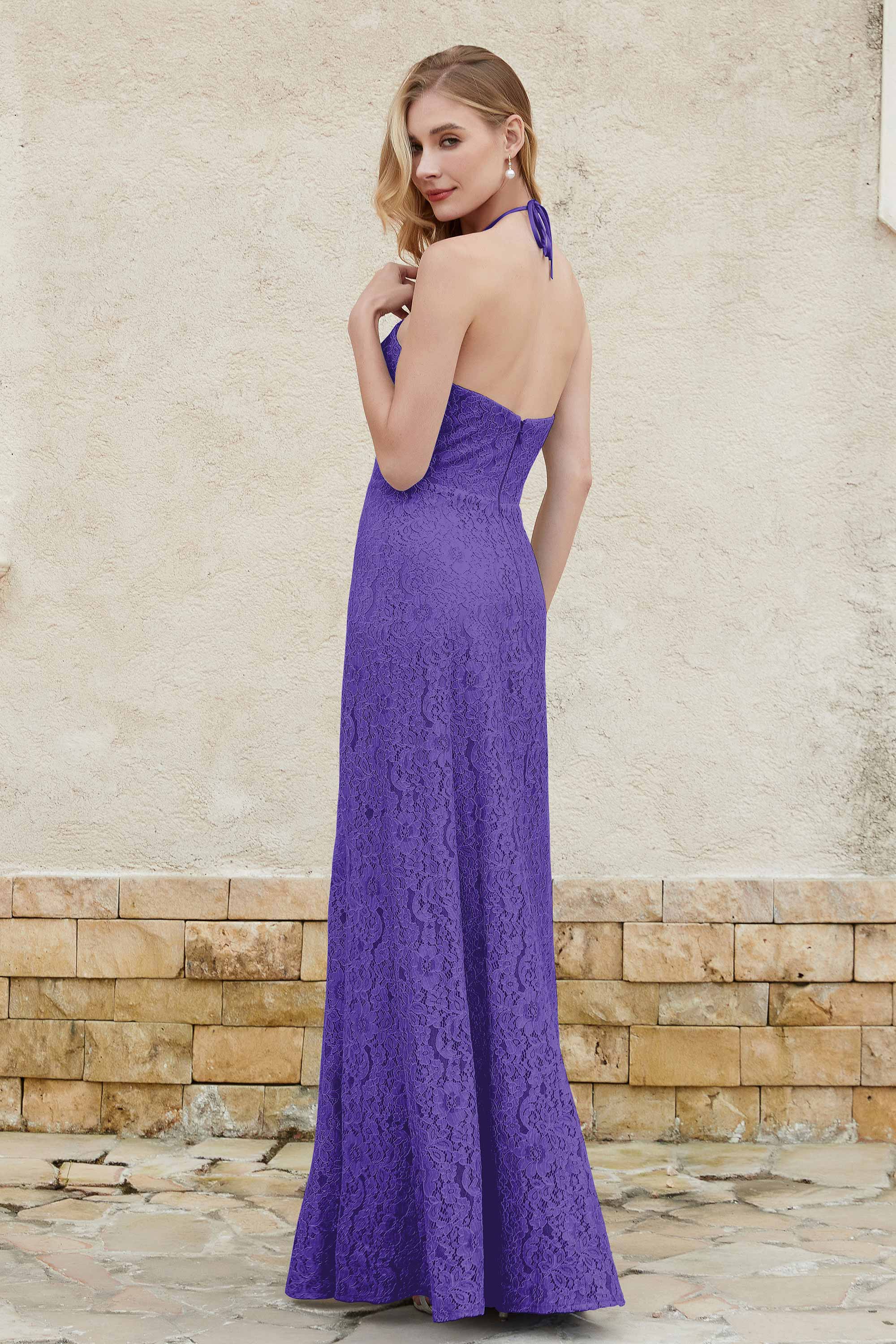 Sheath Lace Halter Bridesmaid Dress Featuring Formal Evening Party Dresses Gowns