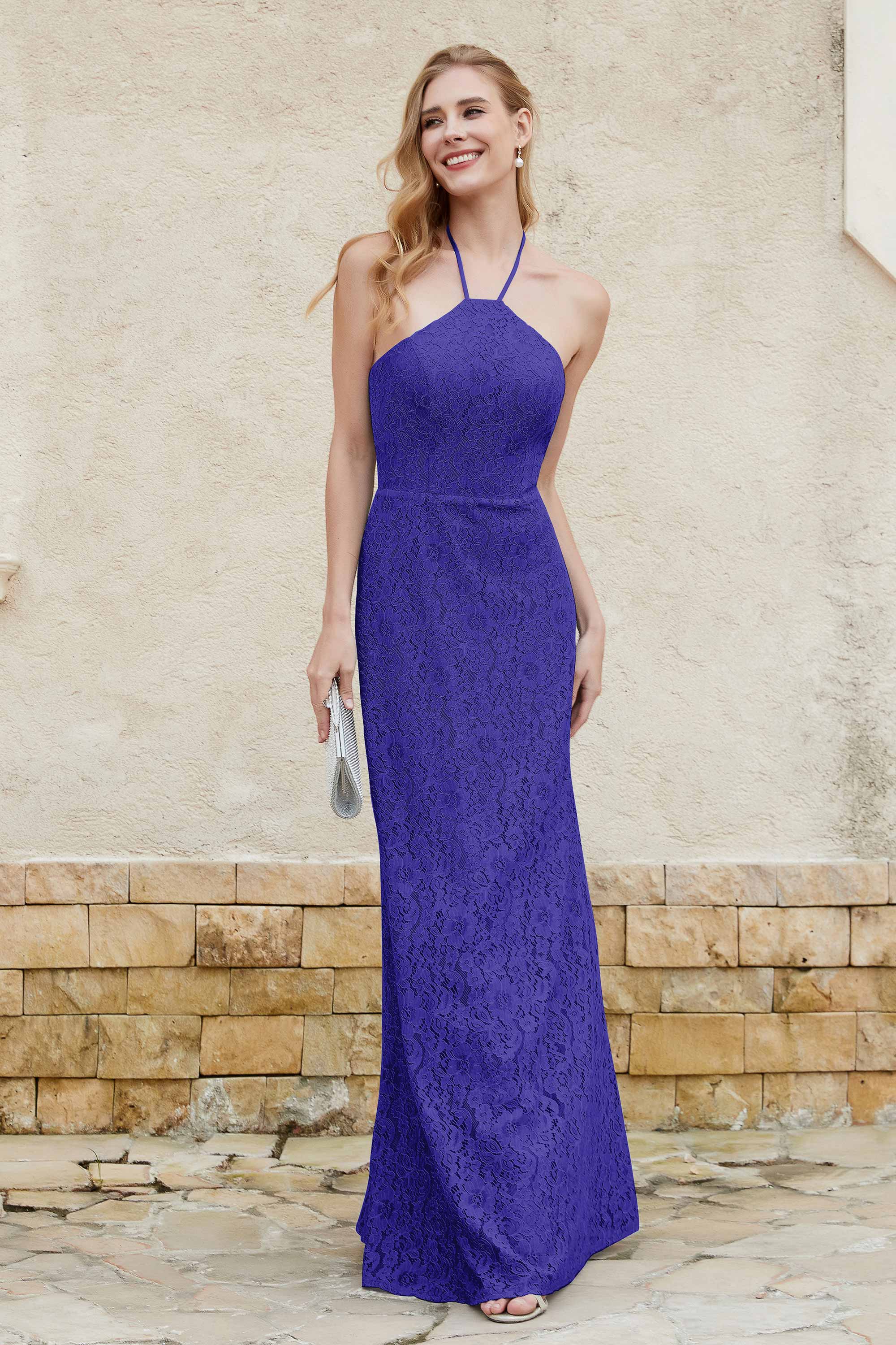Sheath Lace Halter Bridesmaid Dress Featuring Formal Evening Party Dresses Gowns