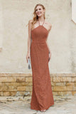 Sheath Lace Halter Bridesmaid Dress Featuring Formal Evening Party Dresses Gowns