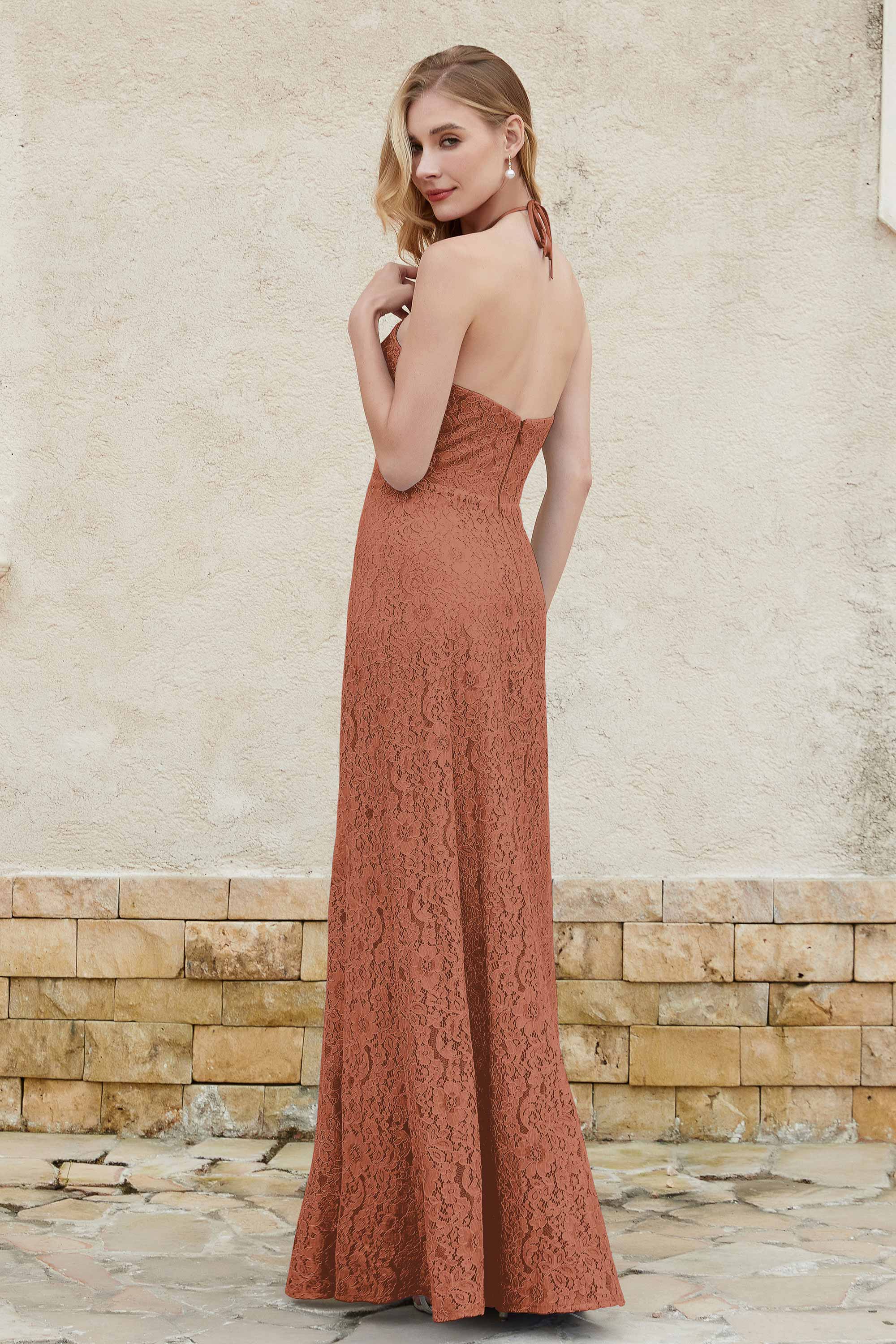 Sheath Lace Halter Bridesmaid Dress Featuring Formal Evening Party Dresses Gowns
