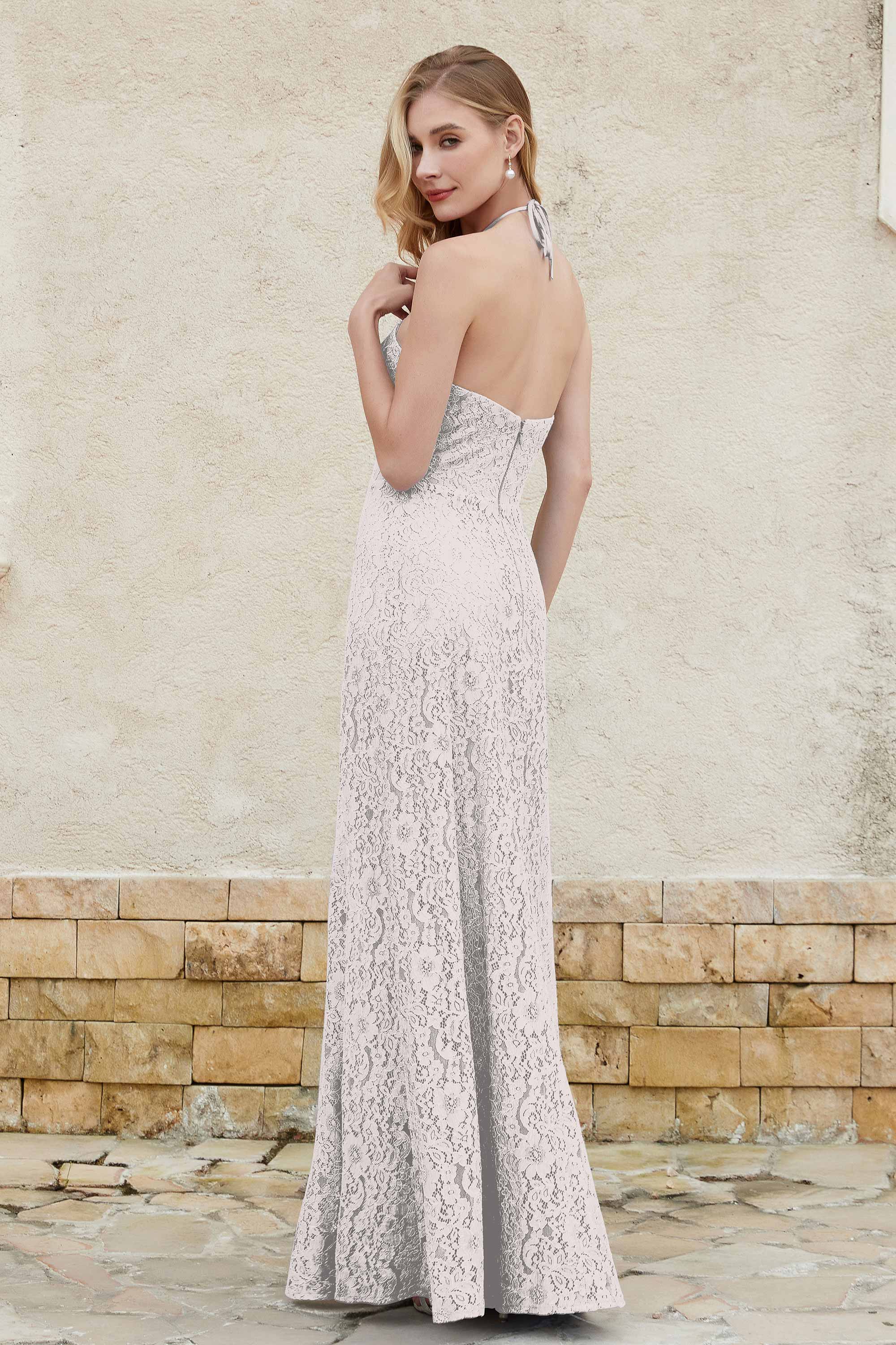 Sheath Lace Halter Bridesmaid Dress Featuring Formal Evening Party Dresses Gowns