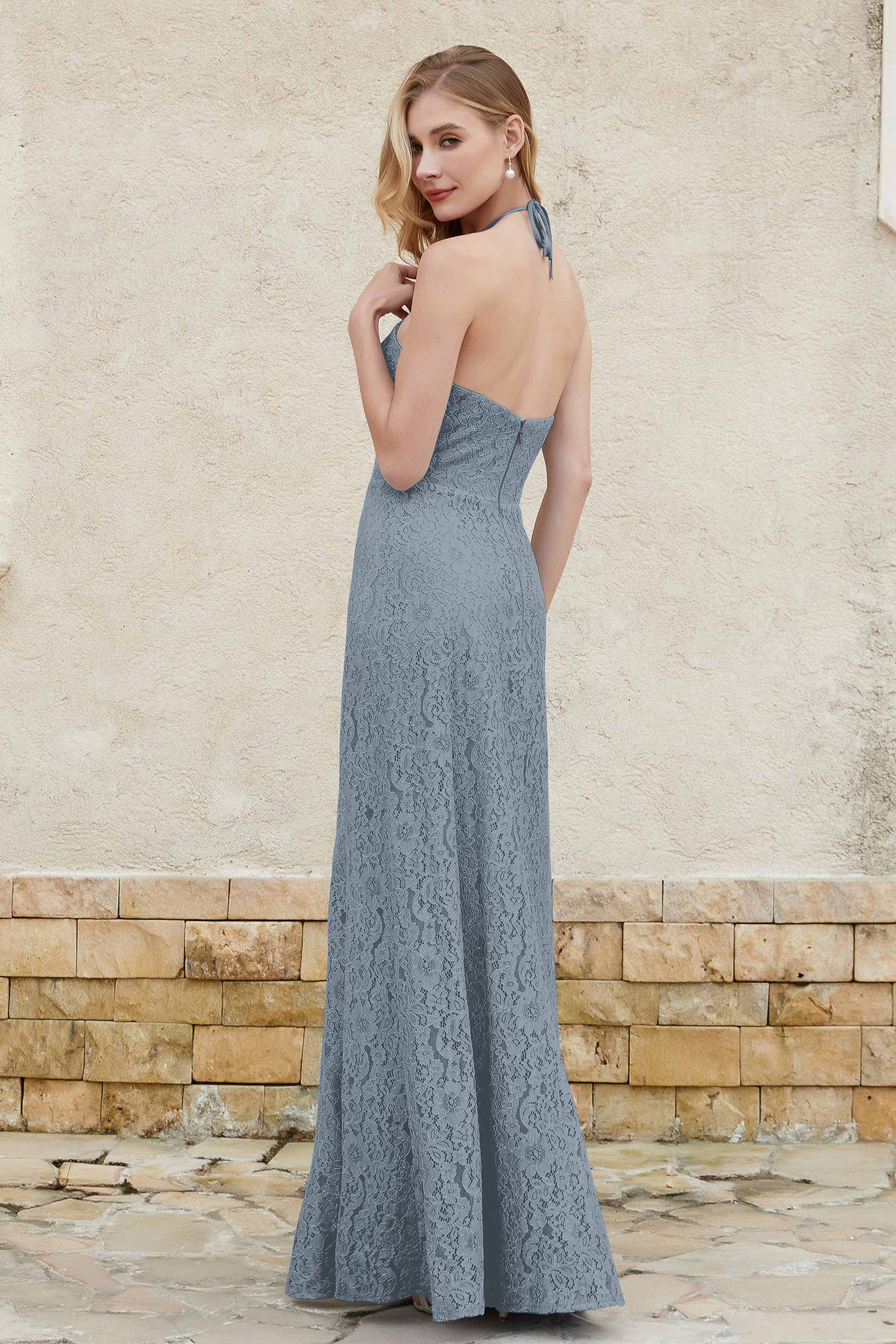 Sheath Lace Halter Bridesmaid Dress Featuring Formal Evening Party Dresses Gowns