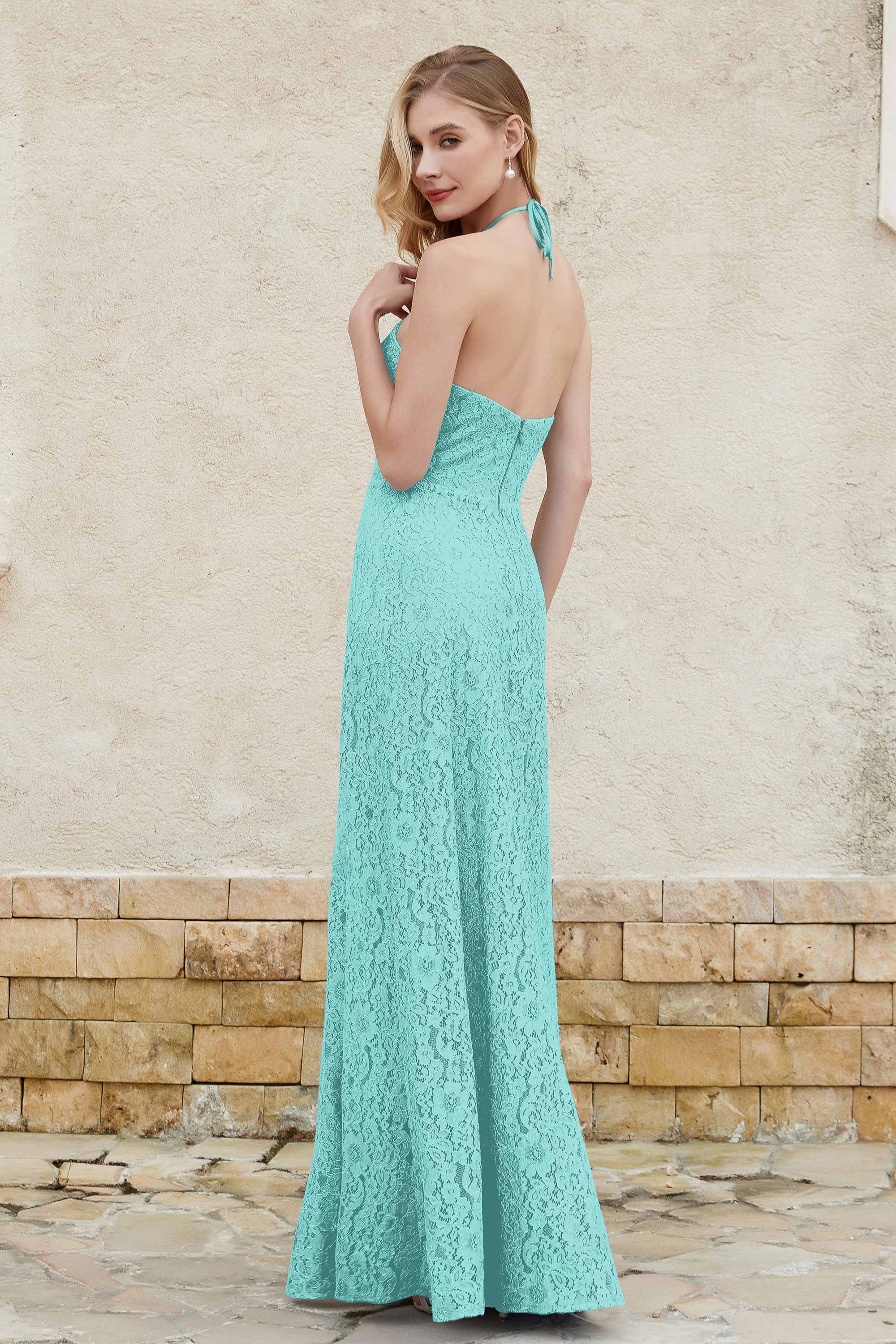 Sheath Lace Halter Bridesmaid Dress Featuring Formal Evening Party Dresses Gowns