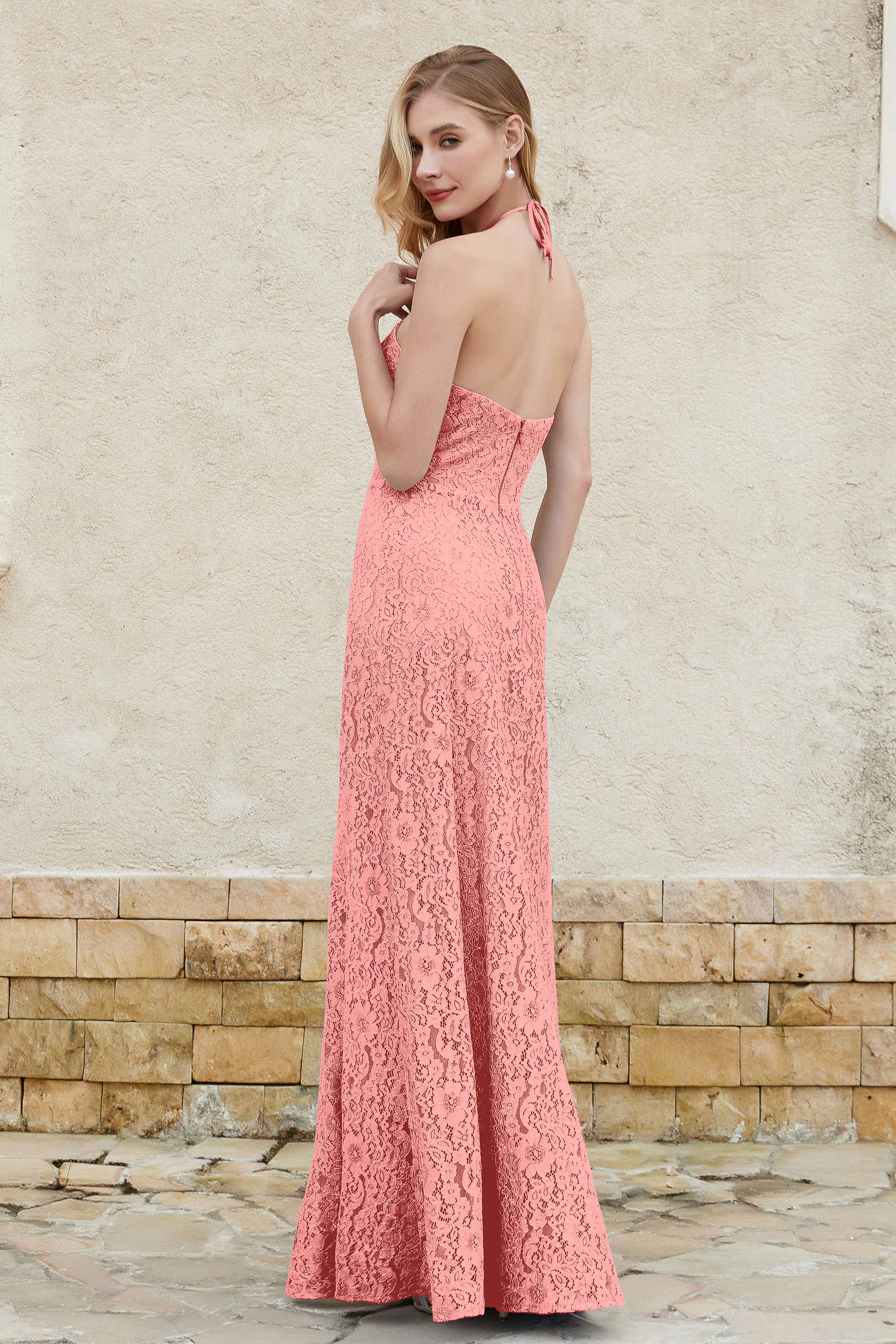 Sheath Lace Halter Bridesmaid Dress Featuring Formal Evening Party Dresses Gowns