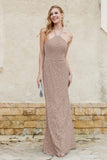 Sheath Lace Halter Bridesmaid Dress Featuring Formal Evening Party Dresses Gowns