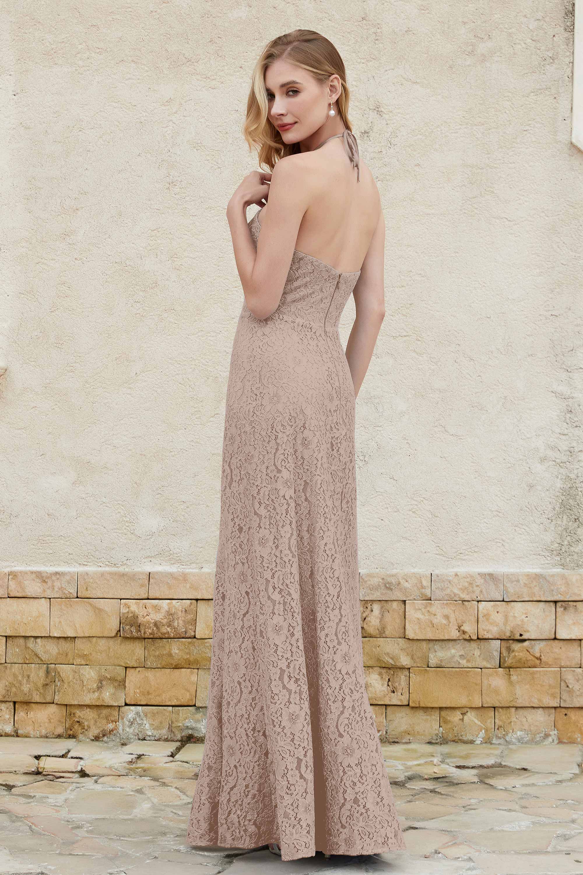 Sheath Lace Halter Bridesmaid Dress Featuring Formal Evening Party Dresses Gowns