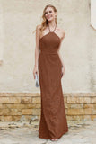 Sheath Lace Halter Bridesmaid Dress Featuring Formal Evening Party Dresses Gowns