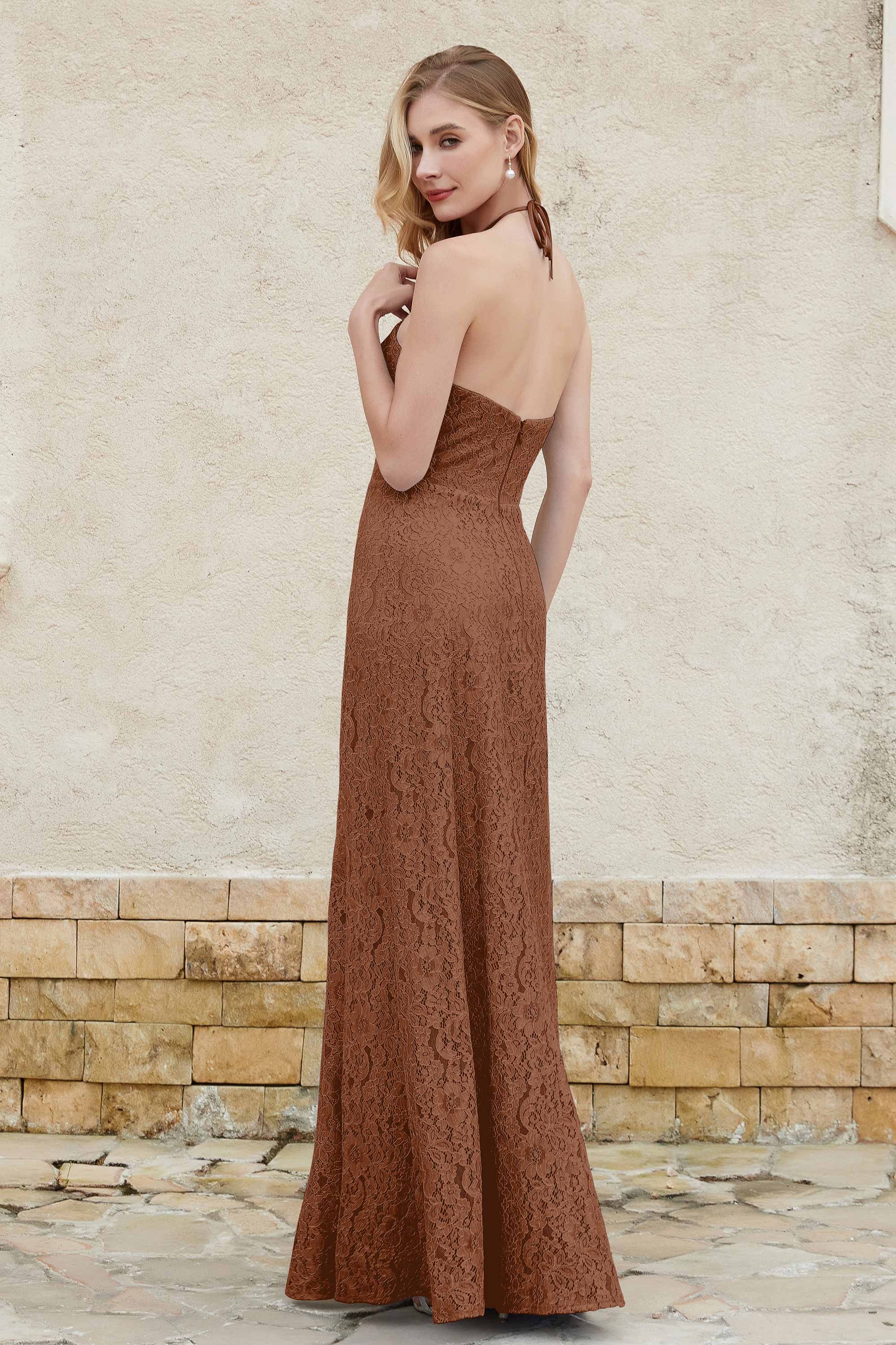 Sheath Lace Halter Bridesmaid Dress Featuring Formal Evening Party Dresses Gowns