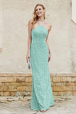 Sheath Lace Halter Bridesmaid Dress Featuring Formal Evening Party Dresses Gowns