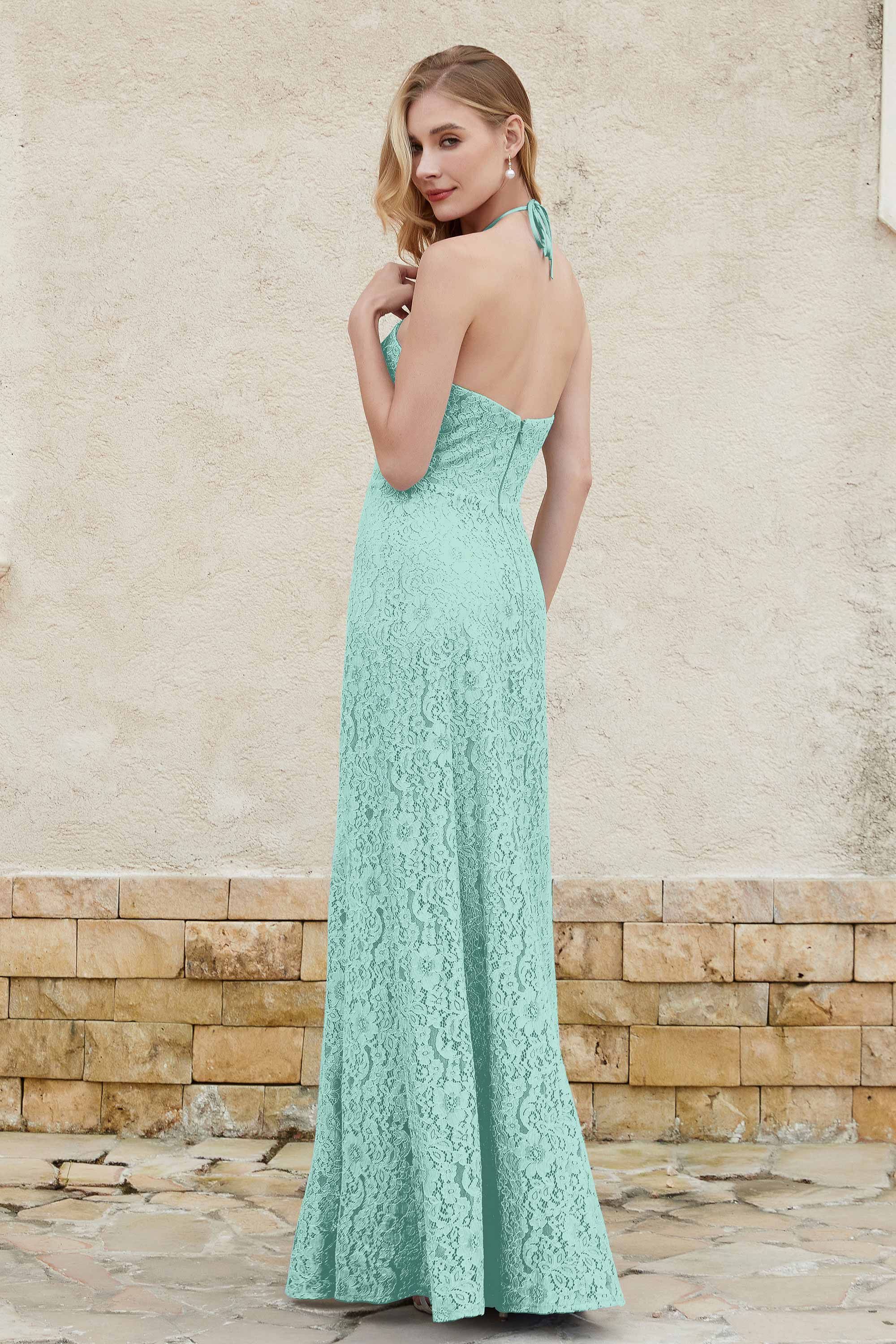 Sheath Lace Halter Bridesmaid Dress Featuring Formal Evening Party Dresses Gowns