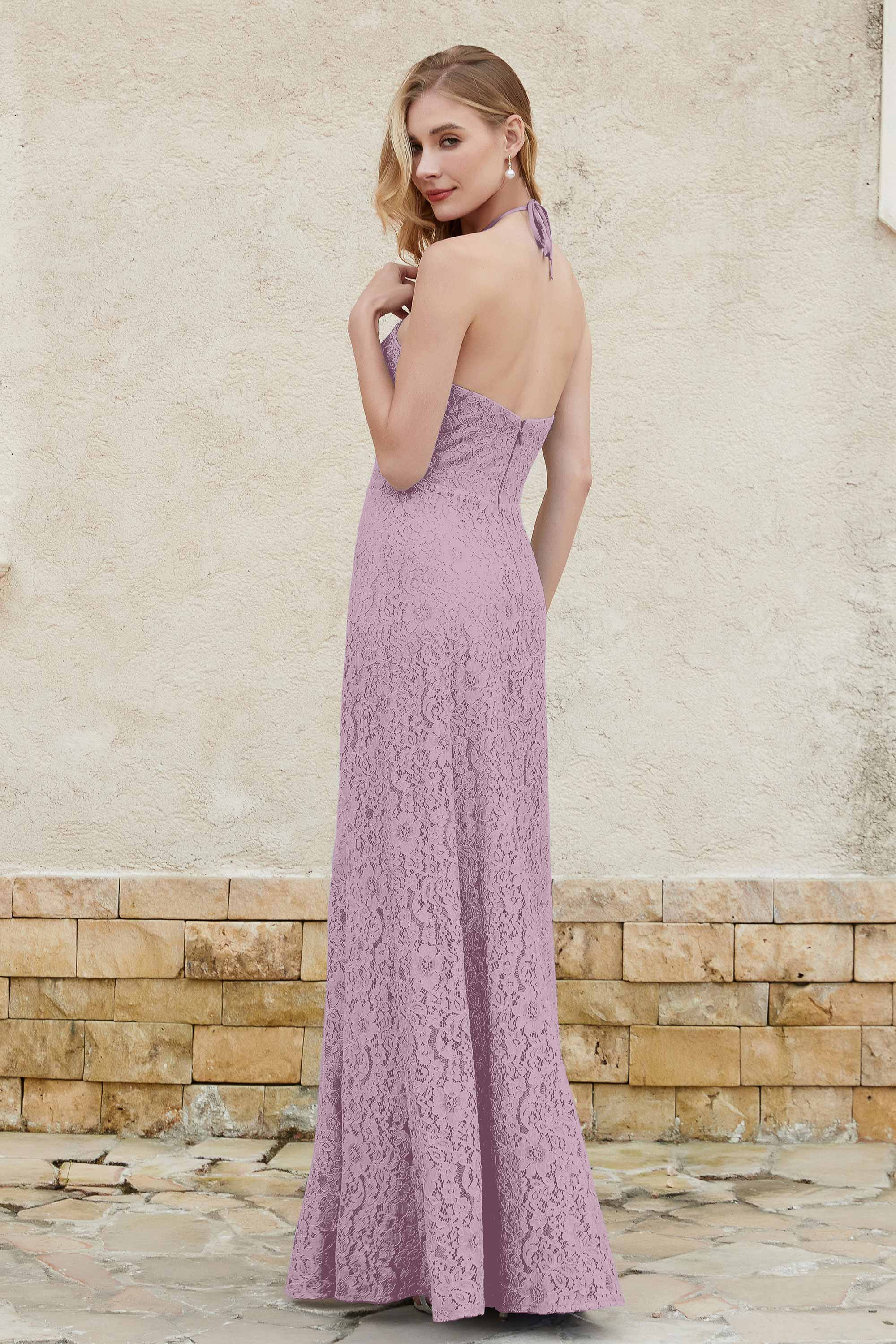 Sheath Lace Halter Bridesmaid Dress Featuring Formal Evening Party Dresses Gowns