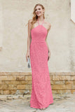 Sheath Lace Halter Bridesmaid Dress Featuring Formal Evening Party Dresses Gowns