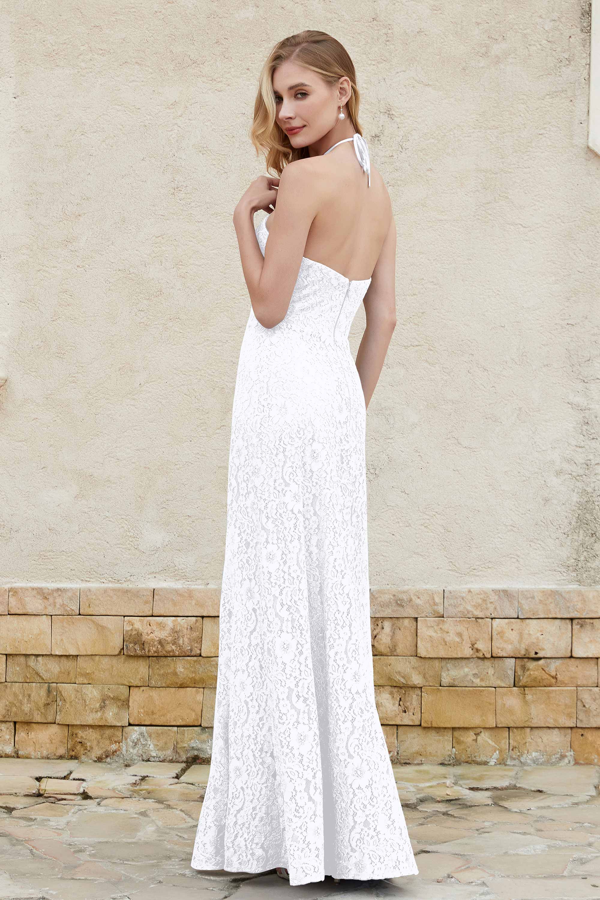 Sheath Lace Halter Bridesmaid Dress Featuring Formal Evening Party Dresses Gowns