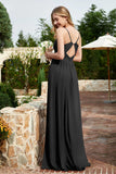 Spaghetti Straps Chiffon A Line Bridesmaid Dress with Slit Formal Evening Prom Dresses Gowns