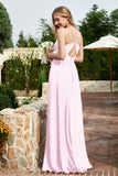 Spaghetti Straps Chiffon A Line Bridesmaid Dress with Slit Formal Evening Prom Dresses Gowns