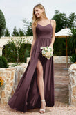 Spaghetti Straps Chiffon A Line Bridesmaid Dress with Slit Formal Evening Prom Dresses Gowns