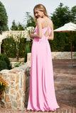 Spaghetti Straps Chiffon A Line Bridesmaid Dress with Slit Formal Evening Prom Dresses Gowns
