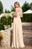 Spaghetti Straps Chiffon A Line Bridesmaid Dress with Slit Formal Evening Prom Dresses Gowns