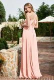 Spaghetti Straps Chiffon A Line Bridesmaid Dress with Slit Formal Evening Prom Dresses Gowns