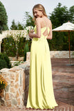 Spaghetti Straps Chiffon A Line Bridesmaid Dress with Slit Formal Evening Prom Dresses Gowns