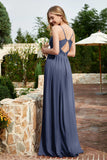 Spaghetti Straps Chiffon A Line Bridesmaid Dress with Slit Formal Evening Prom Dresses Gowns