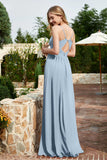 Spaghetti Straps Chiffon A Line Bridesmaid Dress with Slit Formal Evening Prom Dresses Gowns
