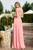 Spaghetti Straps Chiffon A Line Bridesmaid Dress with Slit Formal Evening Prom Dresses Gowns