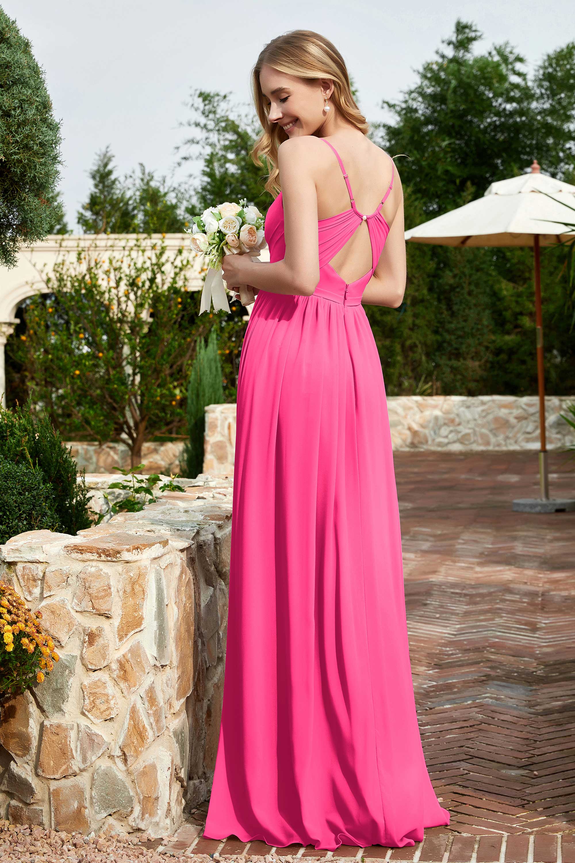 Spaghetti Straps Chiffon A Line Bridesmaid Dress with Slit Formal Evening Prom Dresses Gowns