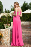 Spaghetti Straps Chiffon A Line Bridesmaid Dress with Slit Formal Evening Prom Dresses Gowns