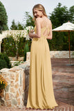 Spaghetti Straps Chiffon A Line Bridesmaid Dress with Slit Formal Evening Prom Dresses Gowns