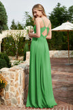 Spaghetti Straps Chiffon A Line Bridesmaid Dress with Slit Formal Evening Prom Dresses Gowns