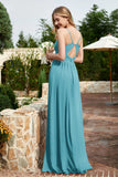 Spaghetti Straps Chiffon A Line Bridesmaid Dress with Slit Formal Evening Prom Dresses Gowns