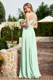 Spaghetti Straps Chiffon A Line Bridesmaid Dress with Slit Formal Evening Prom Dresses Gowns